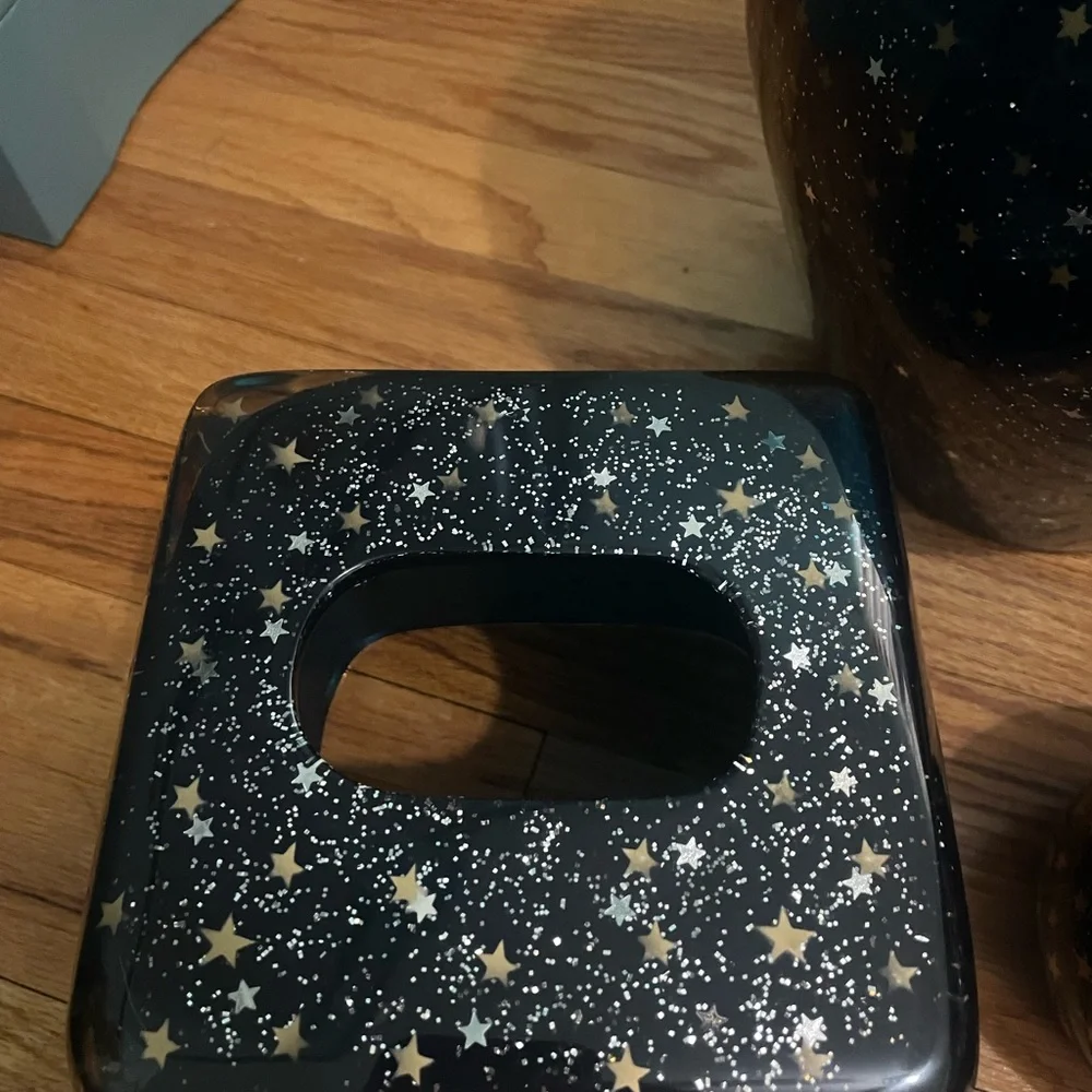 Y2K Celestial Starry night pattern Bathroom Accessory Set - Blue, silver, gold